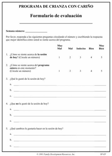 Spanish Program Evaluation Forms - pkg/120 (SPEF)